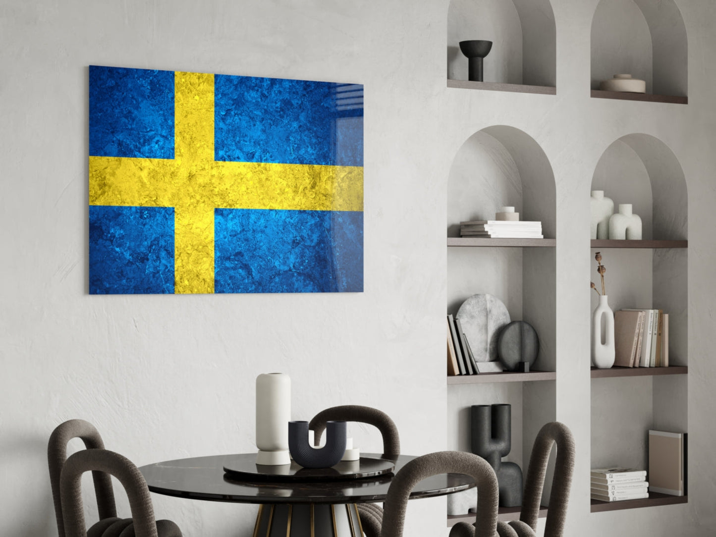 Flag of Sweden Rustic Stone Glass Wall Art