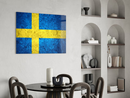 Flag of Sweden Rustic Stone Glass Wall Art