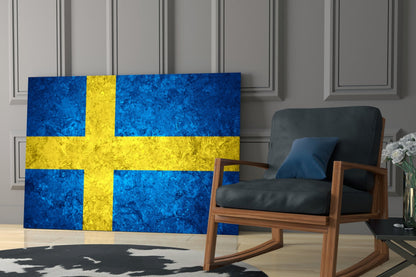 Flag of Sweden Rustic Stone Glass Wall Art