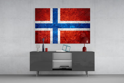 Flag of Norway Rustic Stone Glass Wall Art
