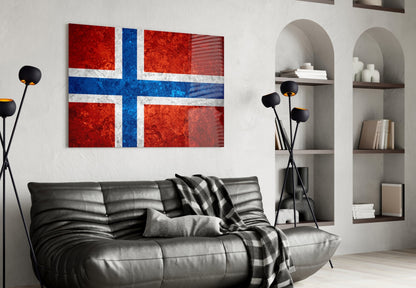 Flag of Norway Rustic Stone Glass Wall Art