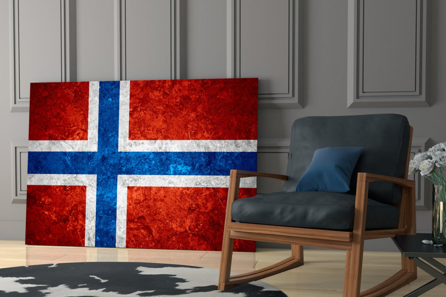 Flag of Norway Rustic Stone Glass Wall Art