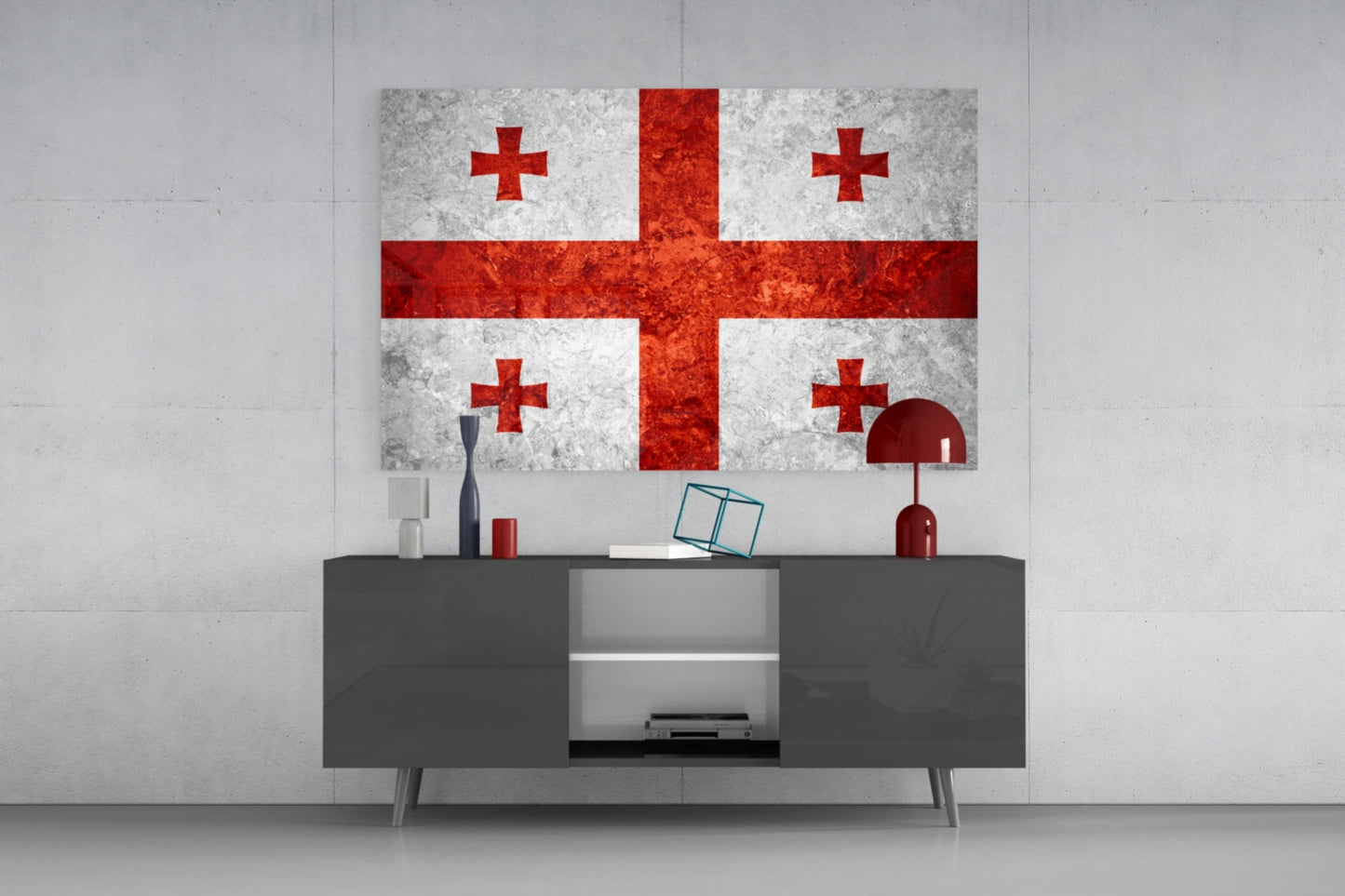 Flag of Georgia Rustic Stone Glass Wall Art