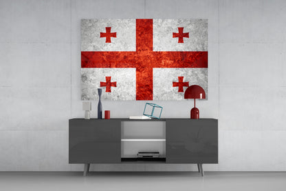 Flag of Georgia Rustic Stone Glass Wall Art
