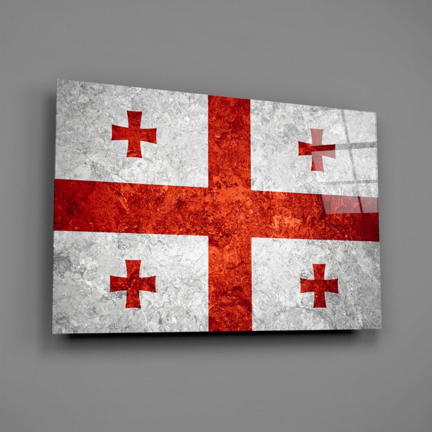 Flag of Georgia Rustic Stone Glass Wall Art