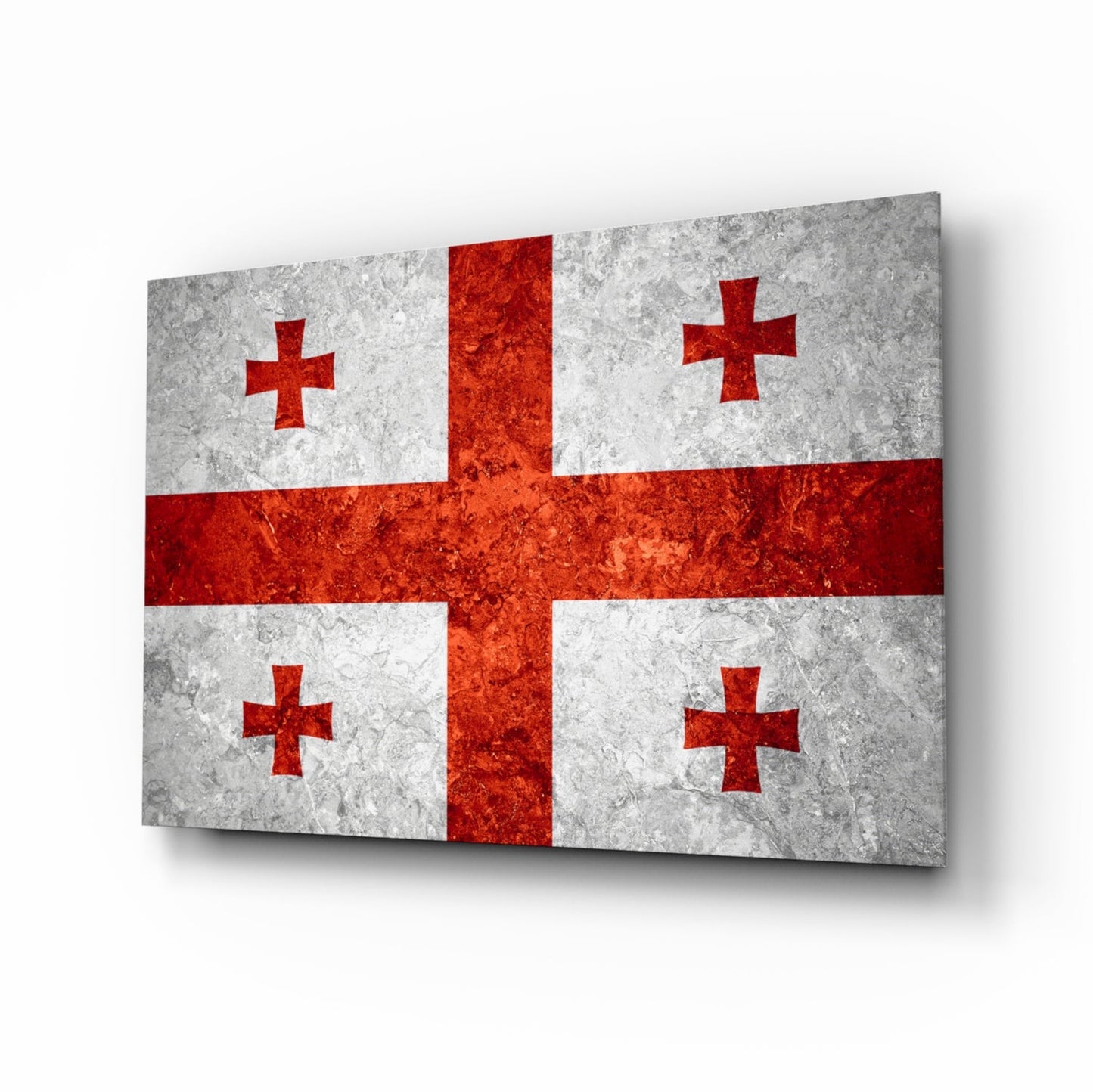 Georgia flag rustic glass wall art with crimson cross on ivory