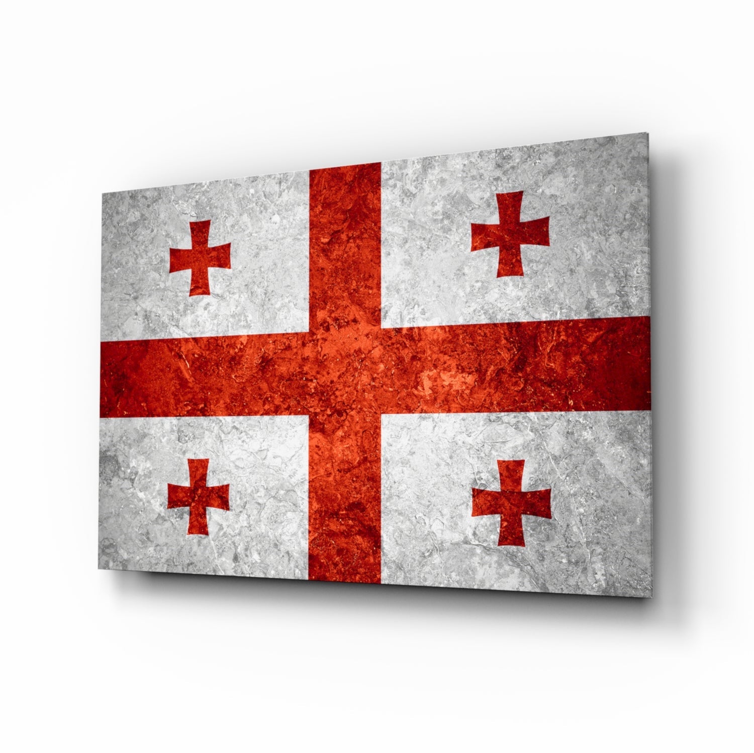 Georgia flag rustic glass wall art with crimson cross on ivory