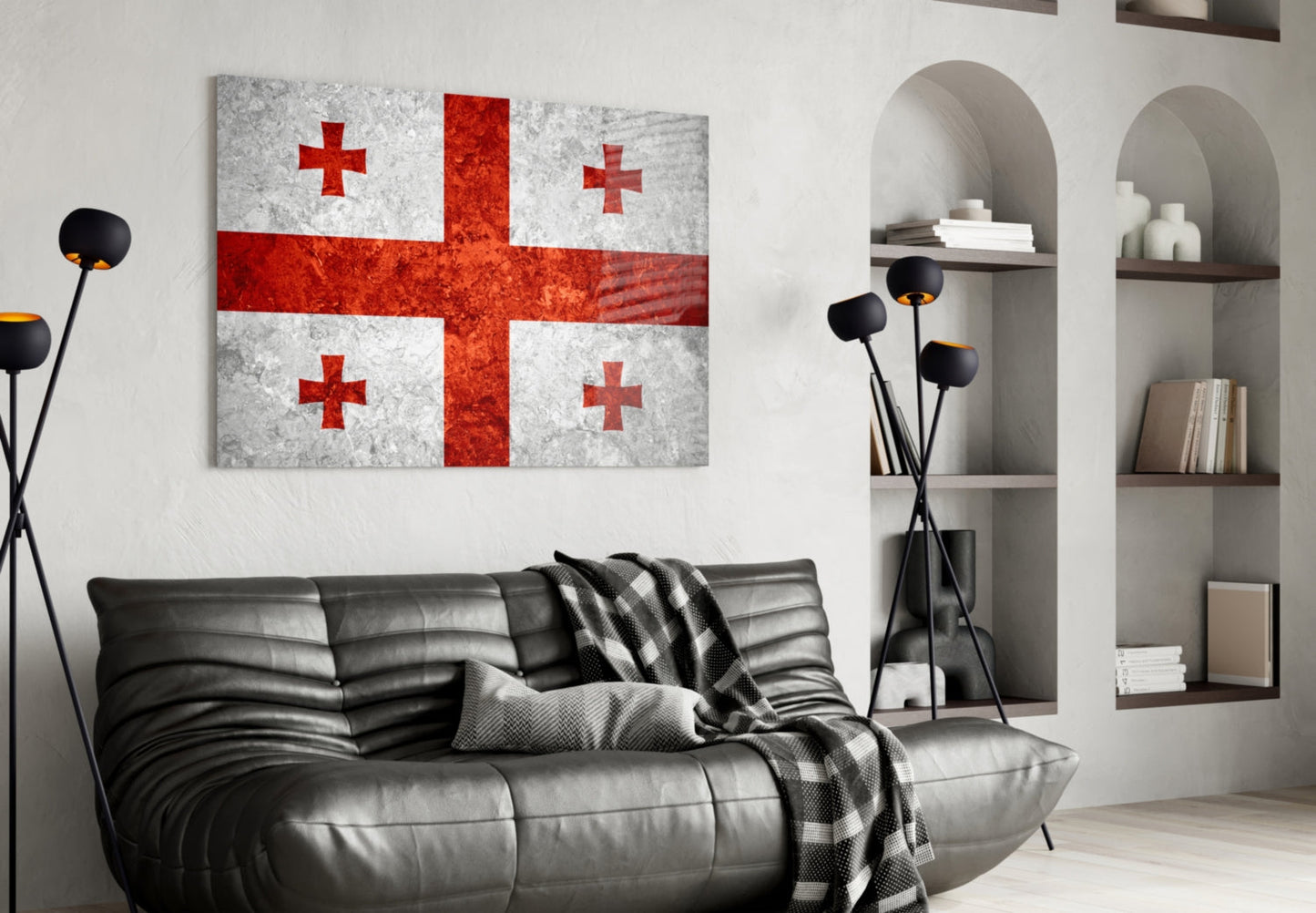 Flag of Georgia Rustic Stone Glass Wall Art