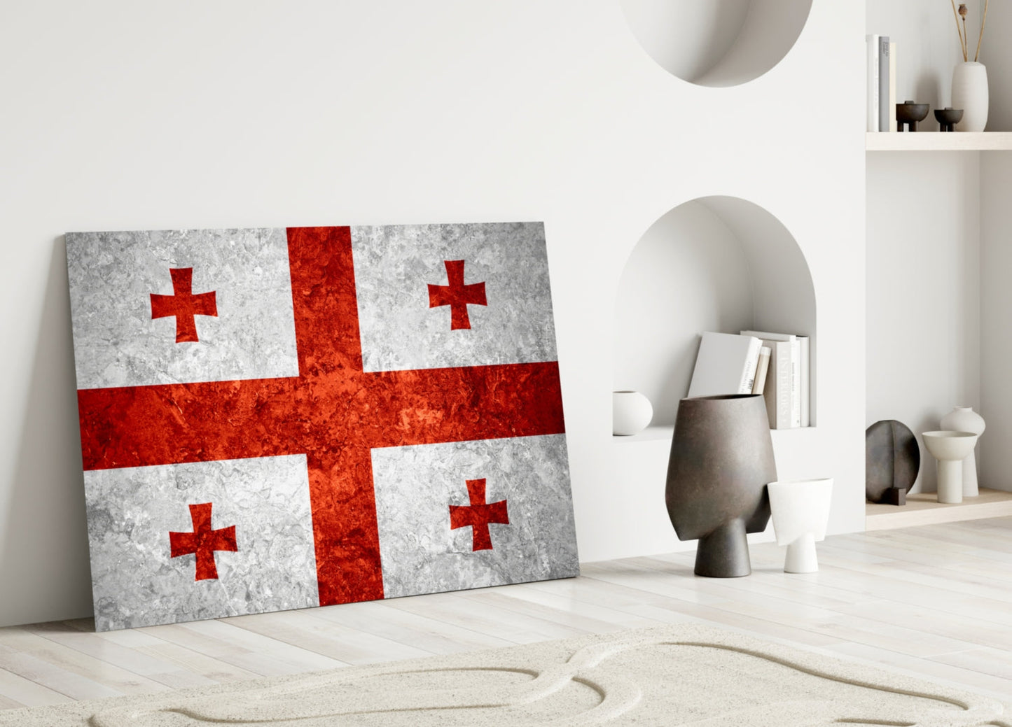 Flag of Georgia Rustic Stone Glass Wall Art