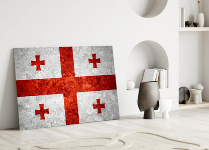 Flag of Georgia Rustic Stone Glass Wall Art