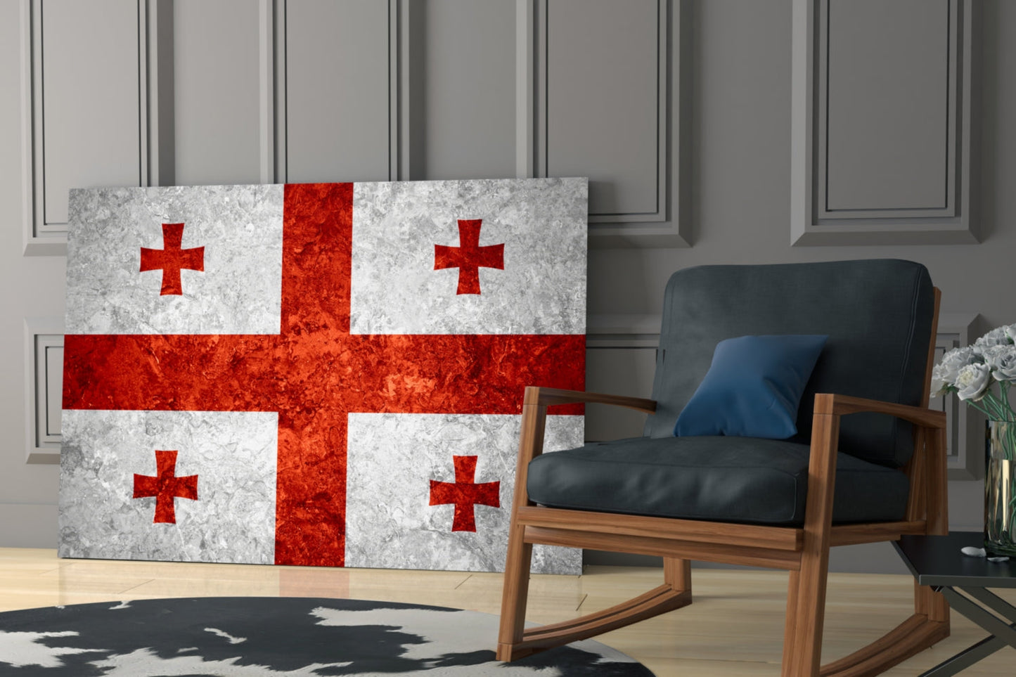 Flag of Georgia Rustic Stone Glass Wall Art
