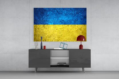 Flag of Ukraine Rustic Stone Glass Wall Art