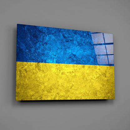 Flag of Ukraine Rustic Stone Glass Wall Art