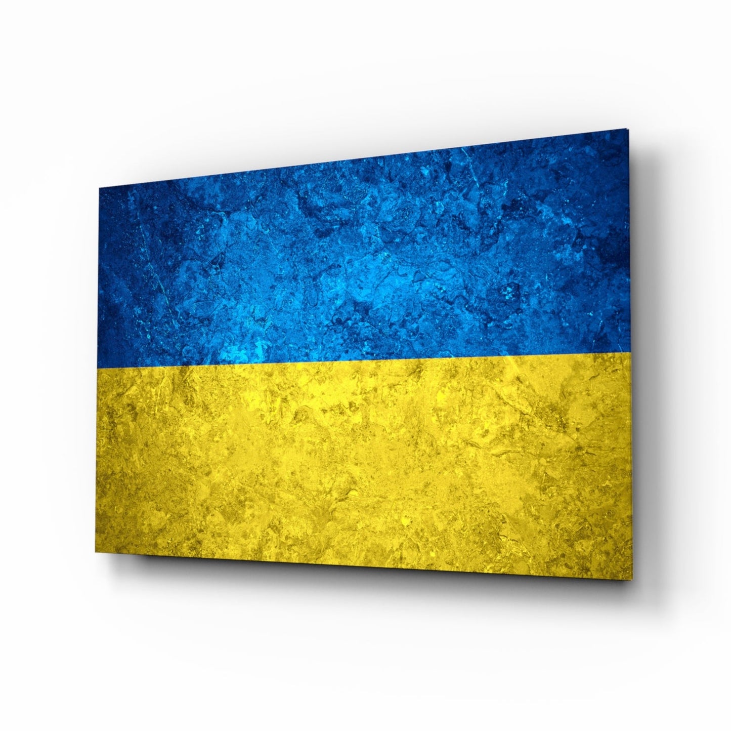Ukraine flag rustic glass wall art with cobalt and saffron bands