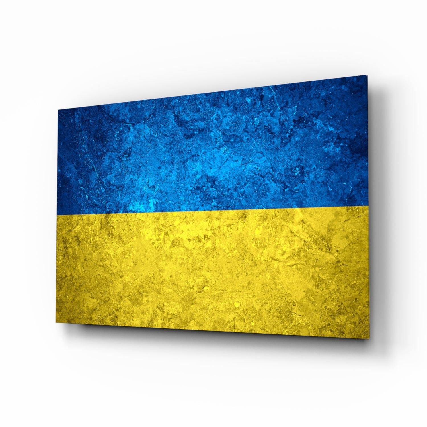Ukraine flag rustic glass wall art with cobalt and saffron bands