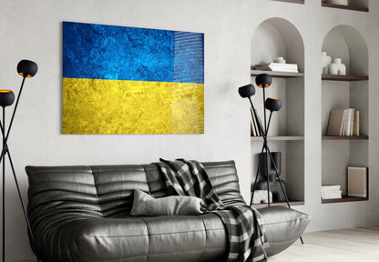 Flag of Ukraine Rustic Stone Glass Wall Art