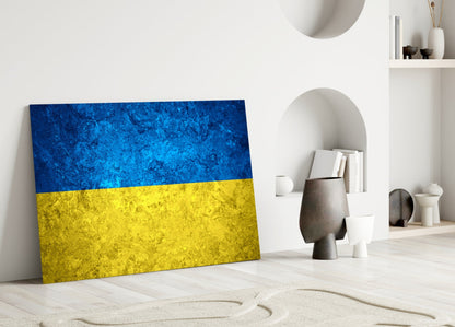 Flag of Ukraine Rustic Stone Glass Wall Art