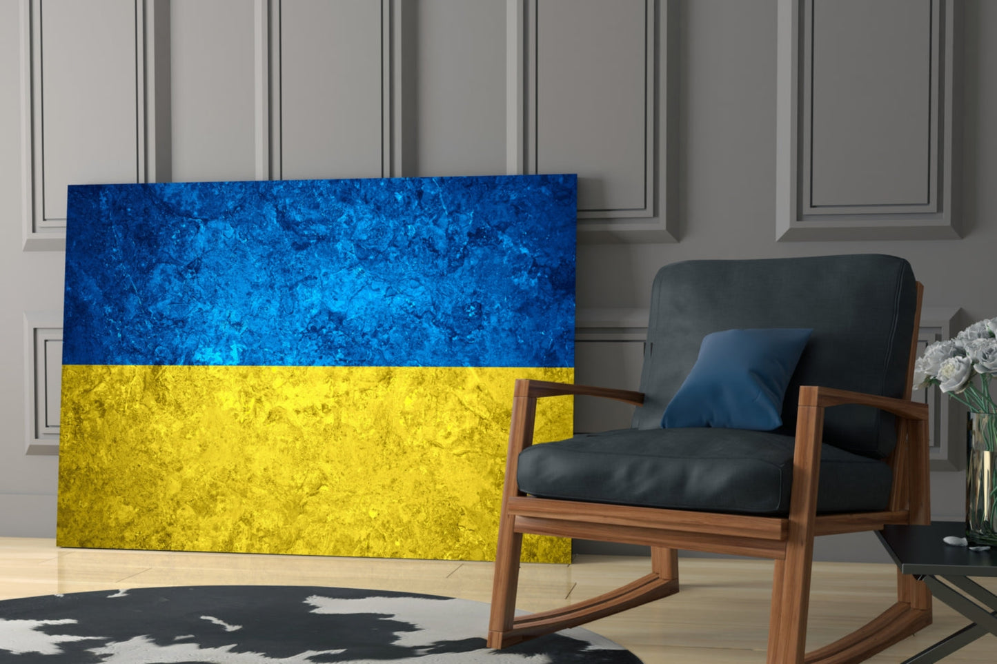 Flag of Ukraine Rustic Stone Glass Wall Art