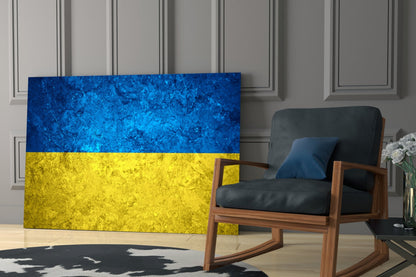 Flag of Ukraine Rustic Stone Glass Wall Art