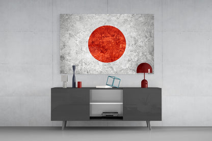 Flag of Japan Rustic Stone Glass Wall Art