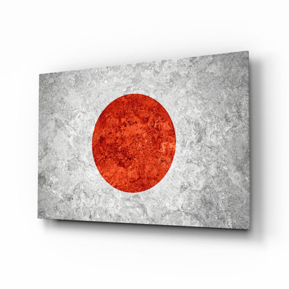 Japan flag rustic glass wall art with crimson sun disc on ivory