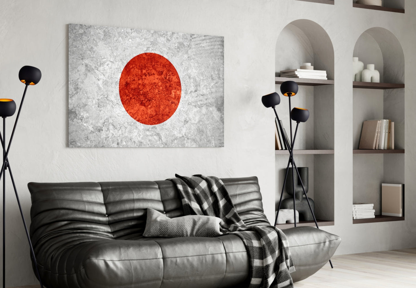 Flag of Japan Rustic Stone Glass Wall Art