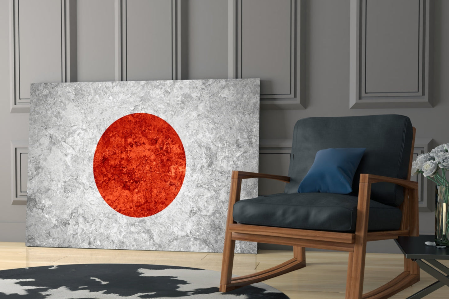 Flag of Japan Rustic Stone Glass Wall Art