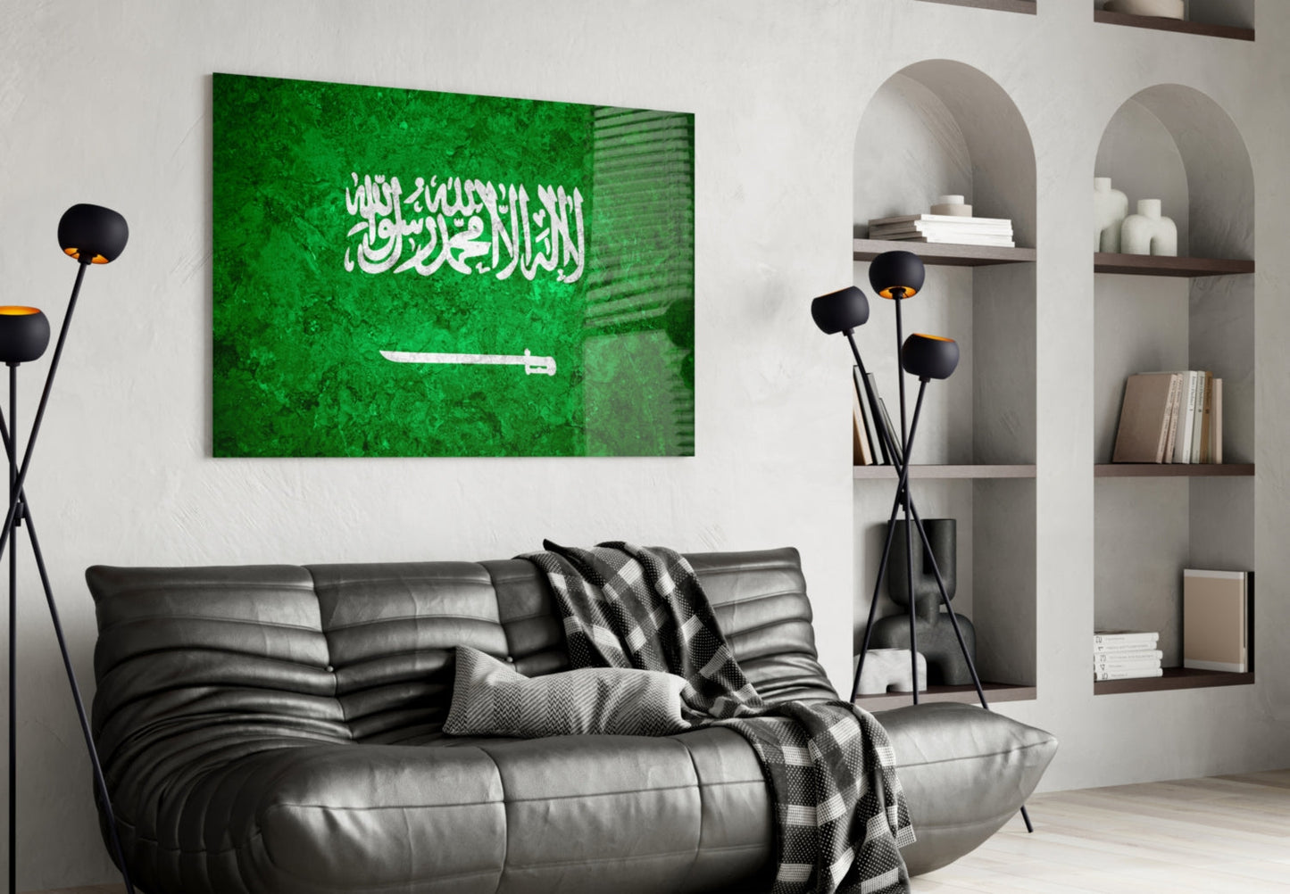 Flag of Saudi Arabia Rustic Stone Glass Wall Art