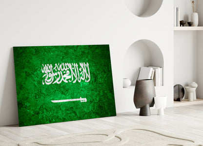 Flag of Saudi Arabia Rustic Stone Glass Wall Art