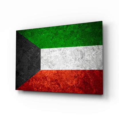 Flag of Kuwait glass wall art, emerald and crimson bands