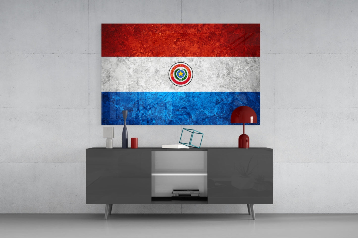 Flag of Paraguay Weathered Stone Glass Wall Art