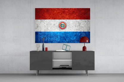 Flag of Paraguay Weathered Stone Glass Wall Art