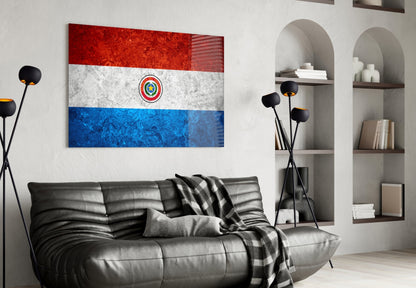 Flag of Paraguay Weathered Stone Glass Wall Art