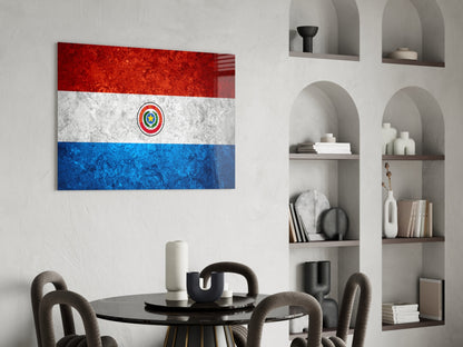 Flag of Paraguay Weathered Stone Glass Wall Art