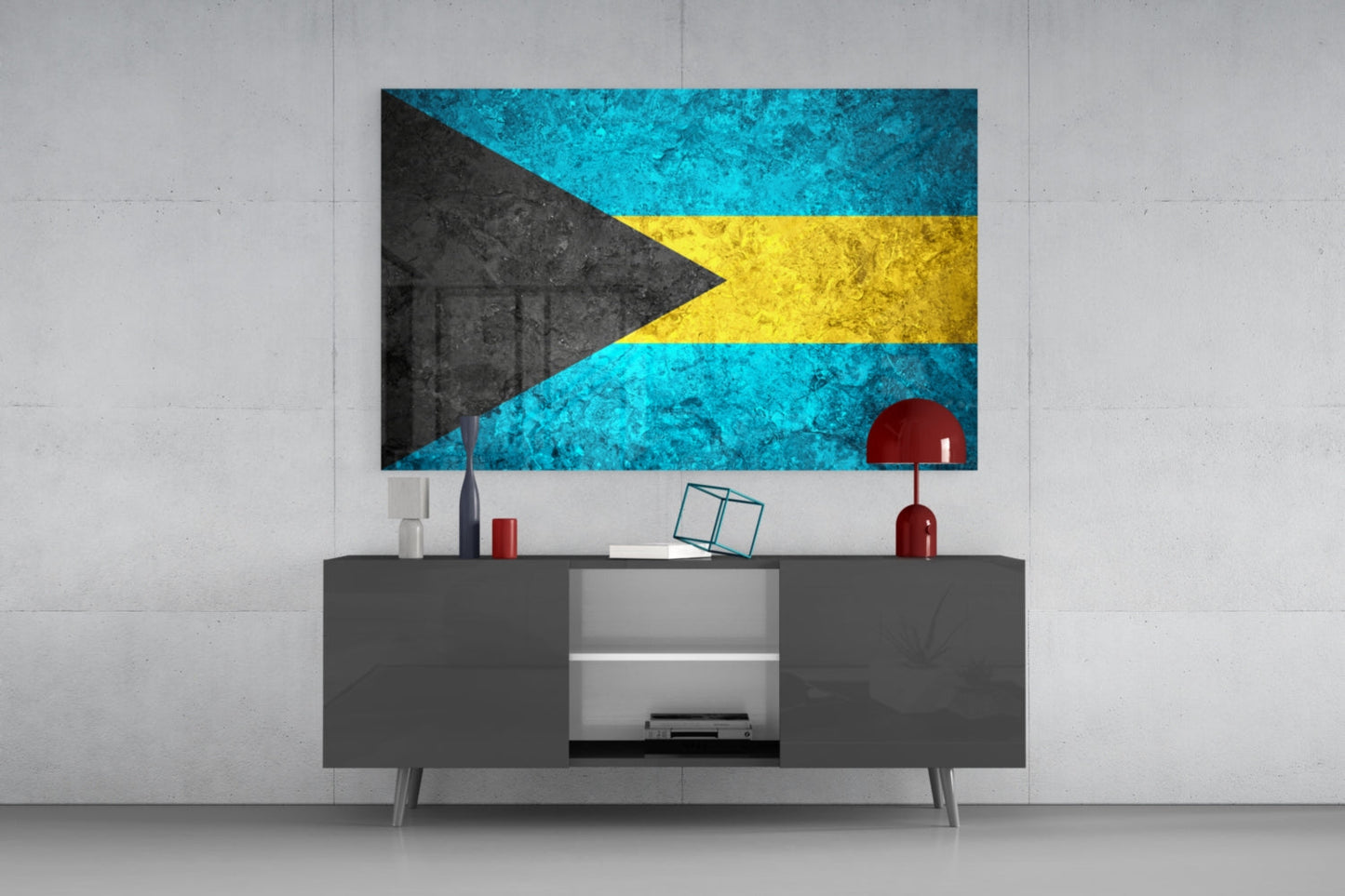 Flag of Bahamas Rustic Stone Glass Wall Art