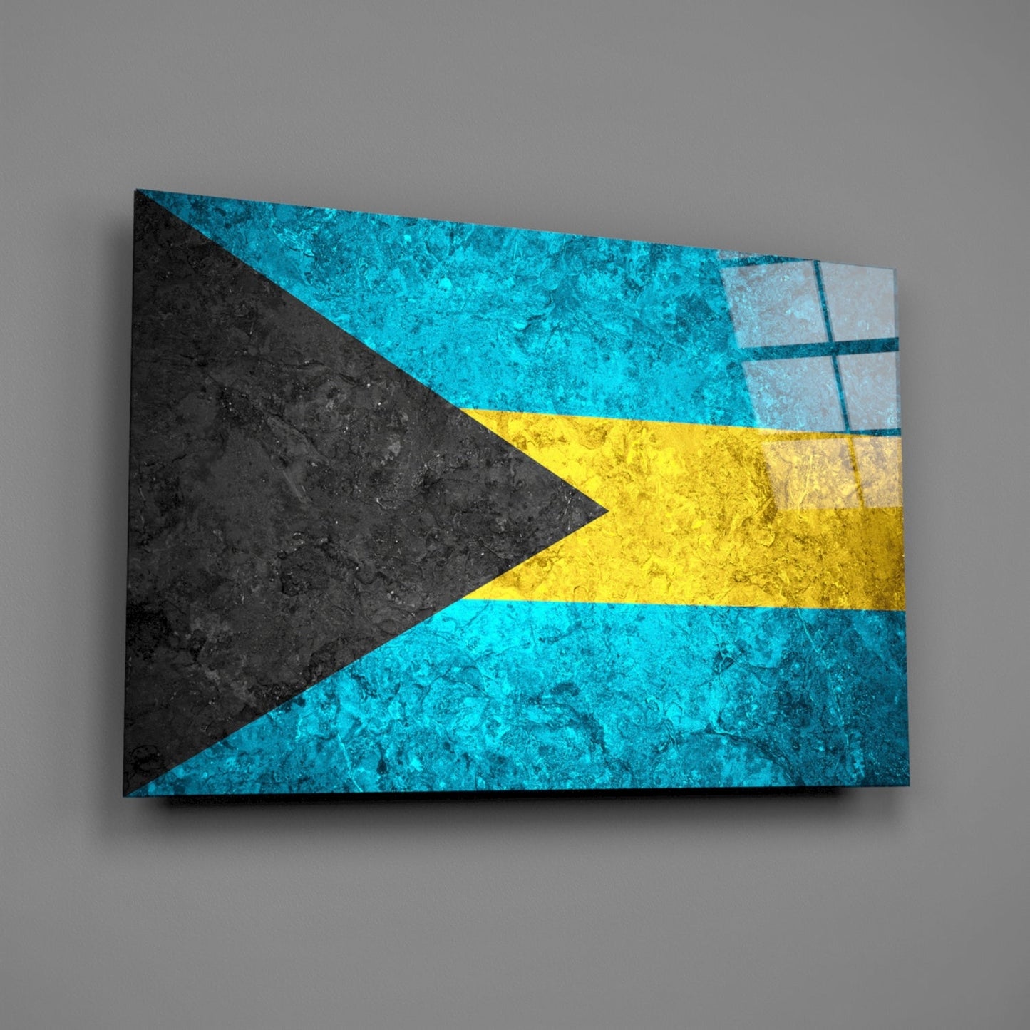 Flag of Bahamas Rustic Stone Glass Wall Art