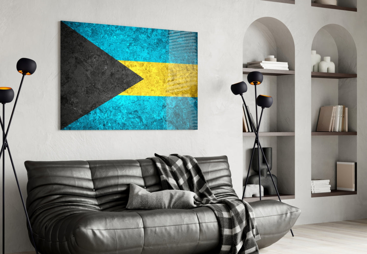 Flag of Bahamas Rustic Stone Glass Wall Art