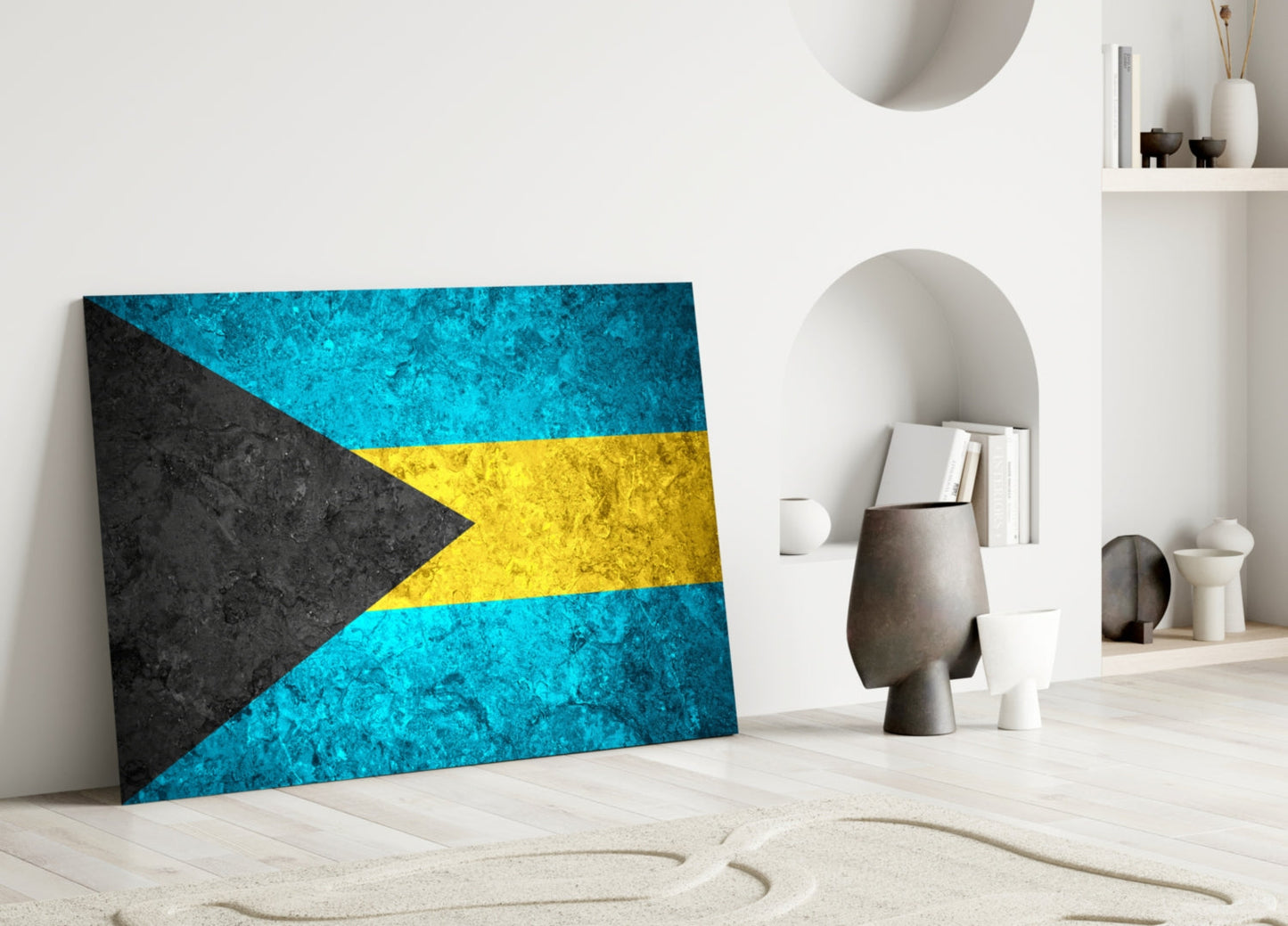 Flag of Bahamas Rustic Stone Glass Wall Art