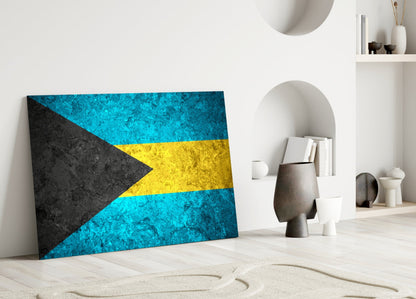 Flag of Bahamas Rustic Stone Glass Wall Art