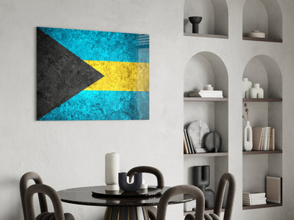 Flag of Bahamas Rustic Stone Glass Wall Art