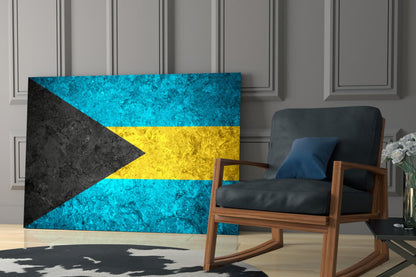 Flag of Bahamas Rustic Stone Glass Wall Art