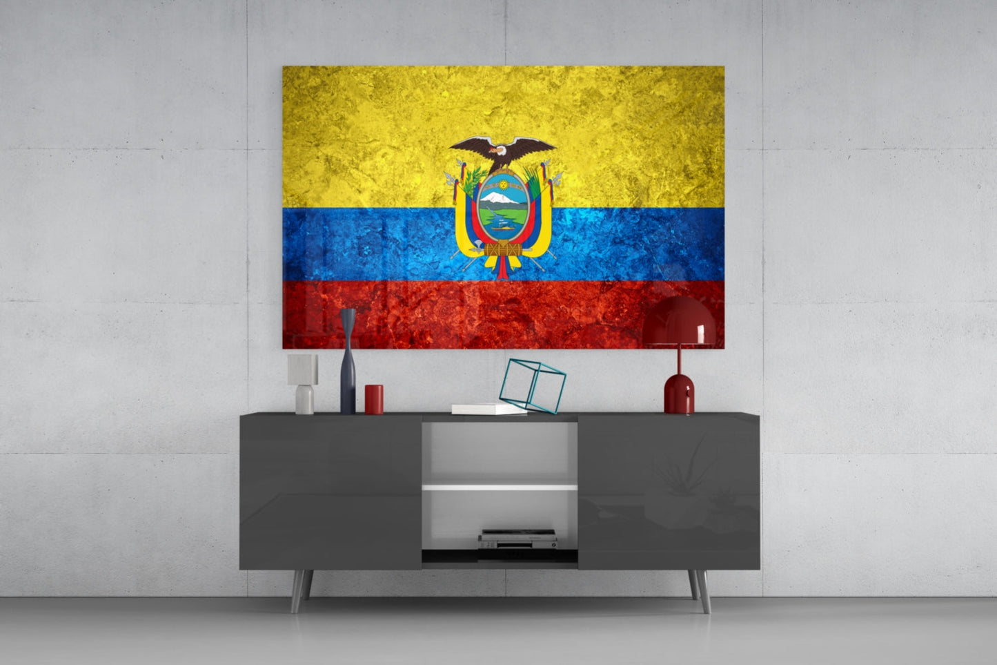Flag of Ecuador Rustic Stone Glass Wall Art