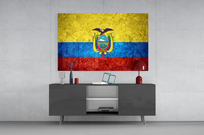 Flag of Ecuador Rustic Stone Glass Wall Art