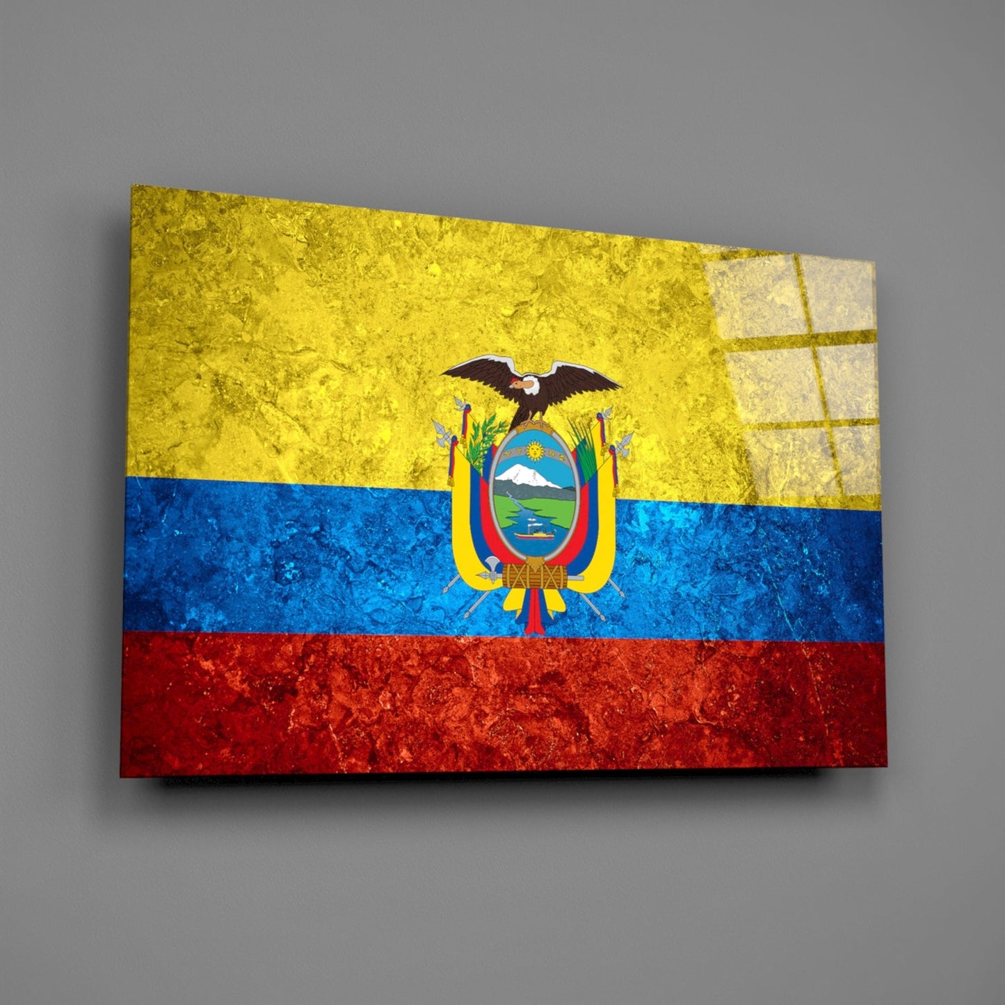 Flag of Ecuador Rustic Stone Glass Wall Art