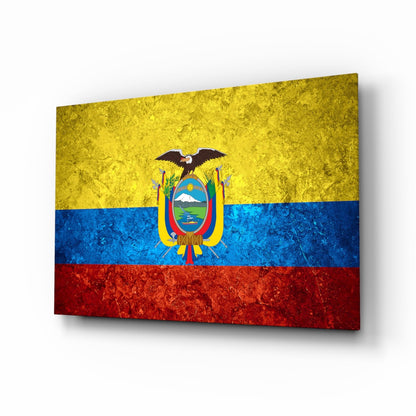 Ecuador flag rustic glass wall art with saffron, cobalt and crimson bands