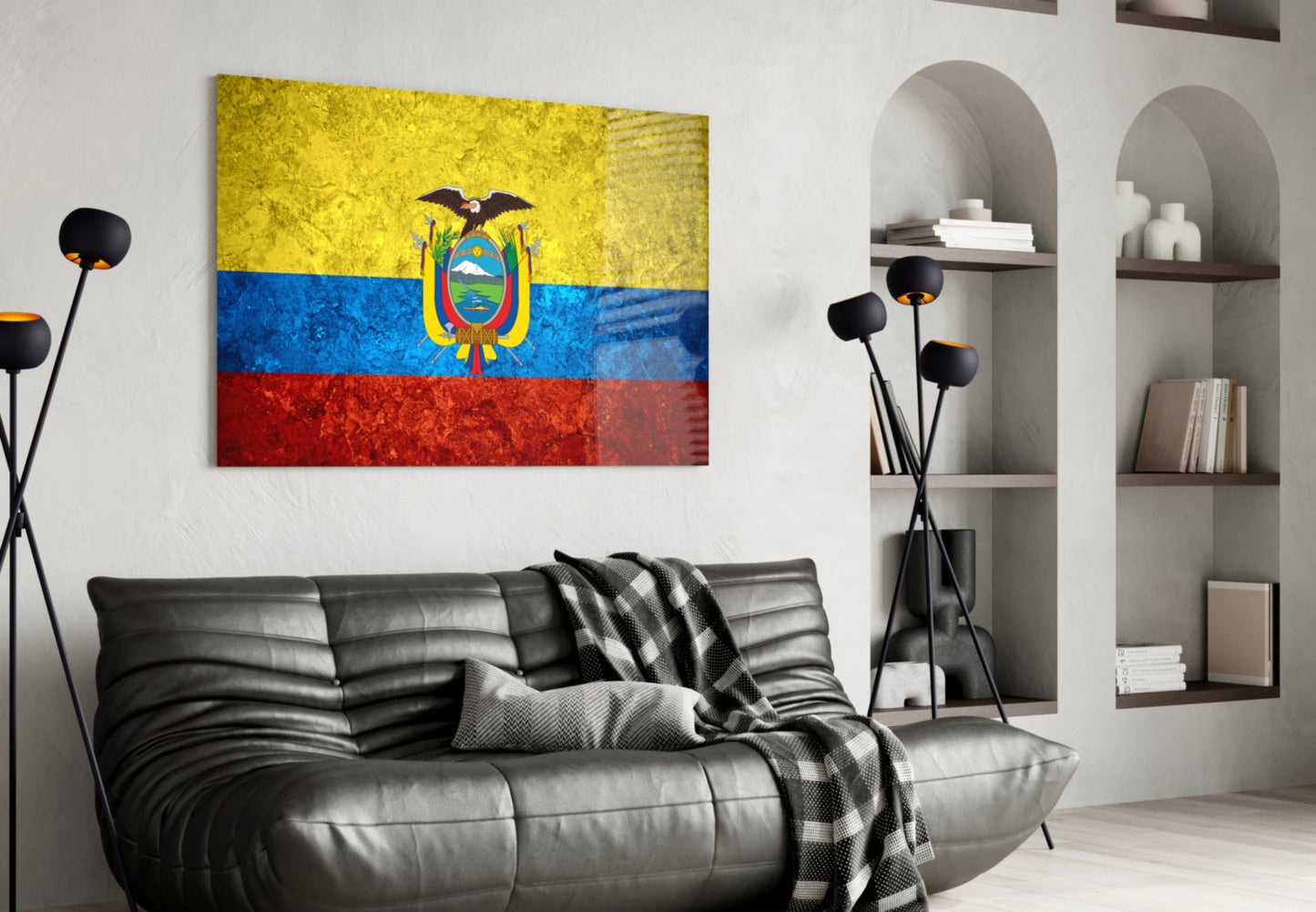 Flag of Ecuador Rustic Stone Glass Wall Art