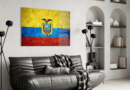 Flag of Ecuador Rustic Stone Glass Wall Art