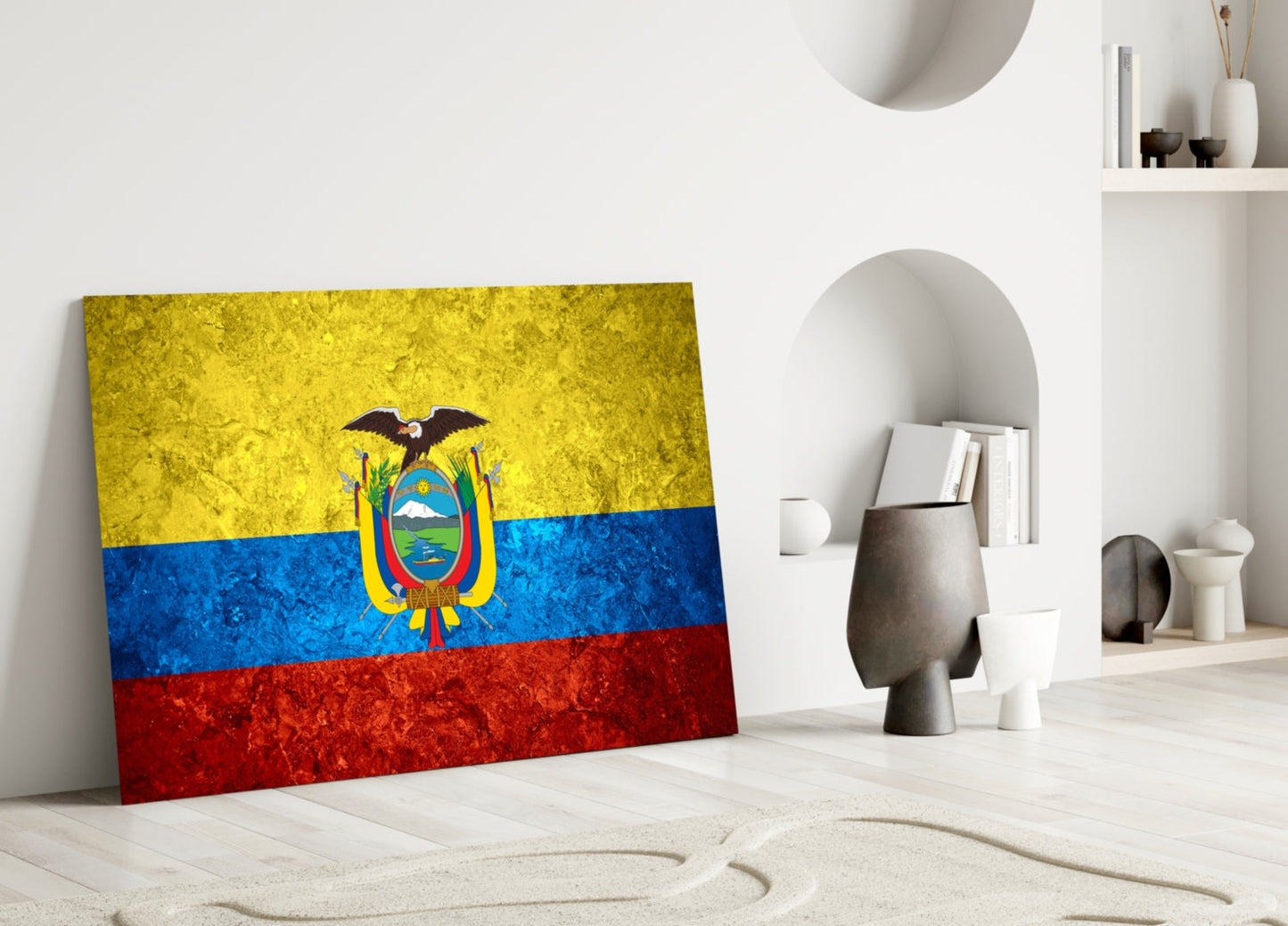 Flag of Ecuador Rustic Stone Glass Wall Art