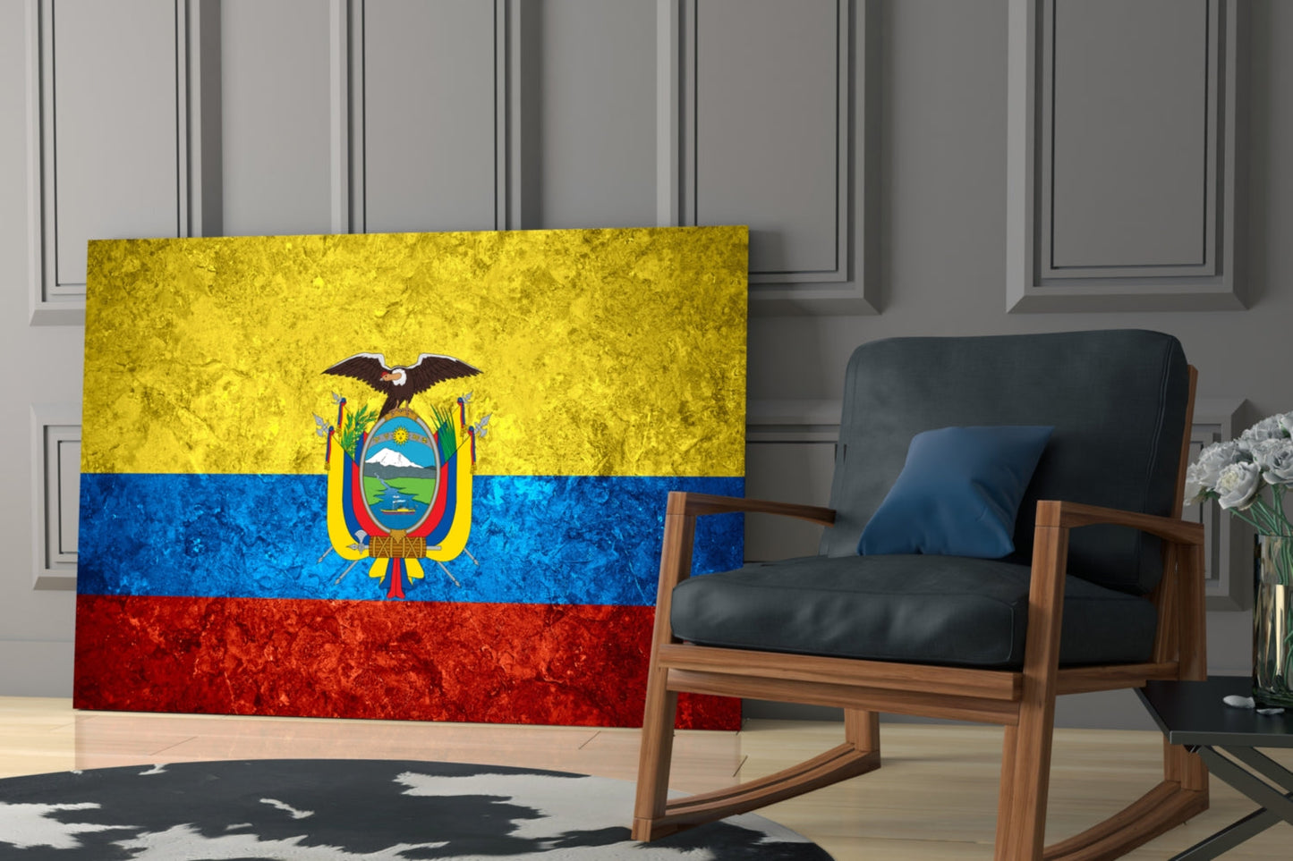 Flag of Ecuador Rustic Stone Glass Wall Art