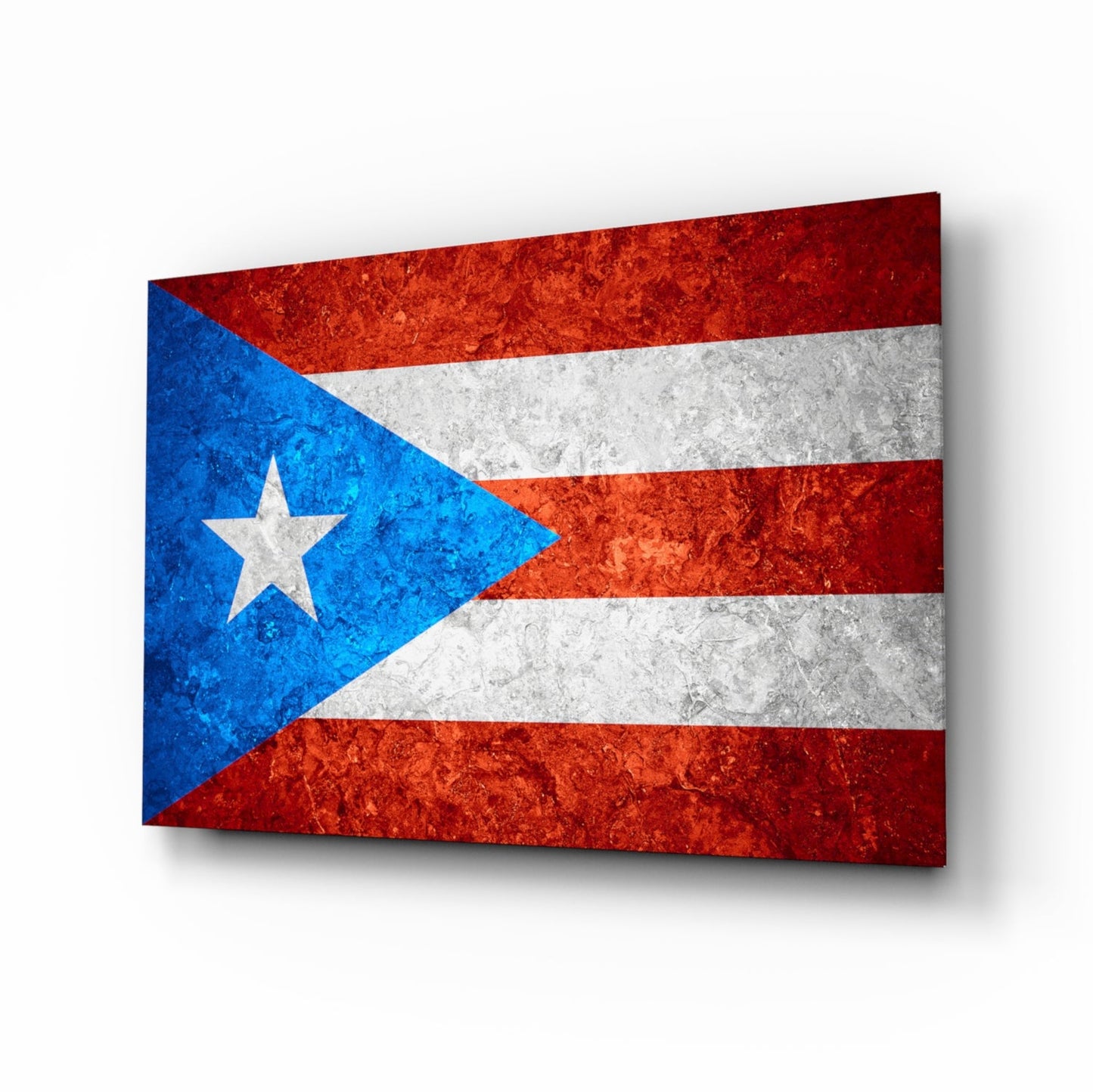 Puerto Rico flag rustic glass wall art with crimson, ivory and cobalt